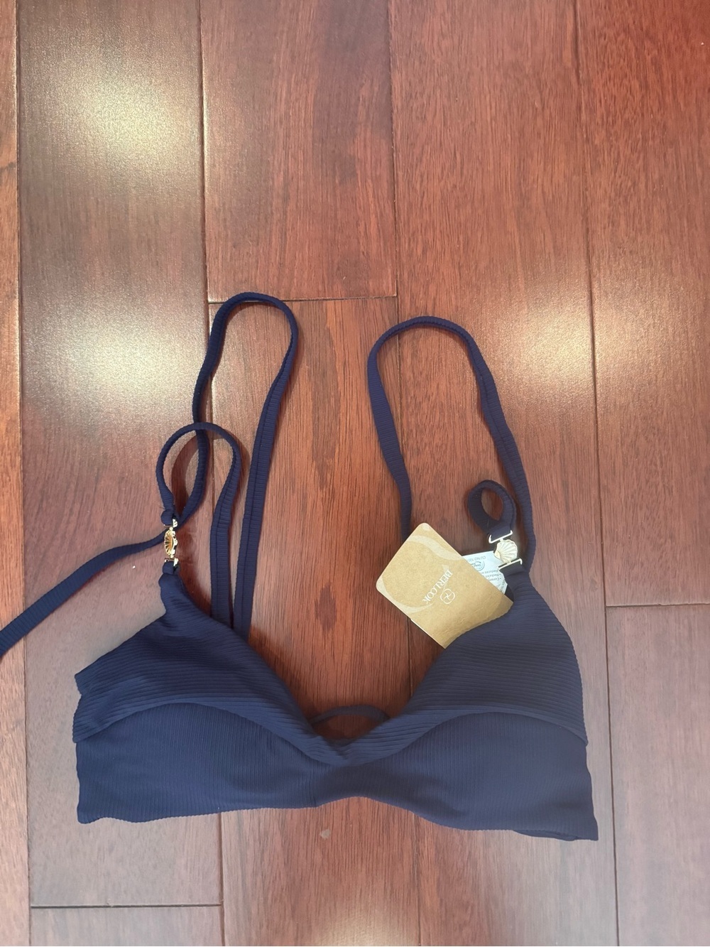 Navy Ribbed Triangle Bikini Top - Picture 2 of 3